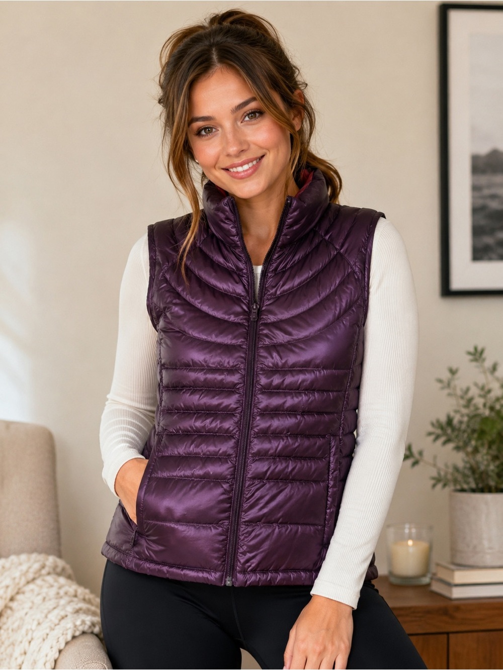 Bernardo - Purple Quilted Puffer Vest - Goose Down